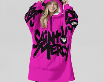 Minimal Streetwear Fleece Oversized Saint Hoodie Blanket With Decorative Ears Unisex