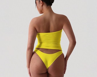 Strapless Blank Tube Top & Panty Set – Brushed Milk Silk | Loungewear | Summer Outfit