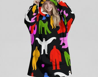 Minimal Streetwear Fleece Oversized Webo Hoodie Blanket With Decorative Ears Unisex