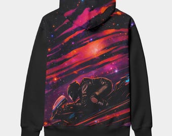 Galaxy Surfing Motorcycle Hoodie: Laugh Now Print, Urban Biker Streetwear