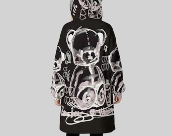 Minimal Streetwear Fleece Oversized Bear With Me Hoodie Blanket With Decorative Ears Unisex