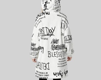 Minimal Streetwear Fleece Oversized Blessed Hoodie Blanket With Decorative Ears Unisex
