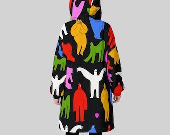 Minimal Streetwear Fleece Oversized Webo Hoodie Blanket With Decorative Ears Unisex