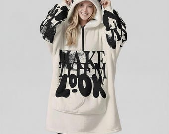 Minimal Streetwear Fleece Oversized Make Them Look Hoodie Blanket With Decorative Ears Unisex