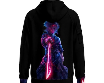 Anime Sword Art Fleece Hoodie – Urban Half-Zip Sweatshirt