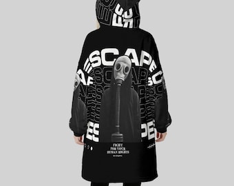 Minimal Streetwear Fleece Oversized Escape Hoodie Blanket With Decorative Ears Unisex