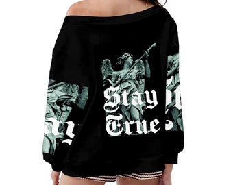Minimal Streetwear Off-Shoulder Urban Graphic Art Sweatshirt