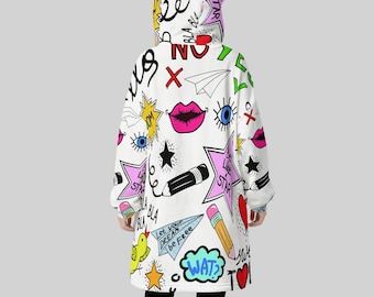 Minimal Streetwear Fleece Oversized Dreamer Hoodie Blanket With Decorative Ears Unisex