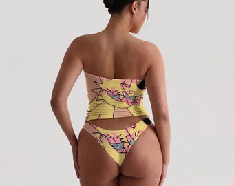 Twins Strapless Tube Top & Panty Set – Brushed Milk Silk | Loungewear | Summer Outfit