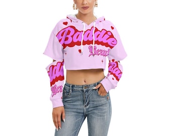 Cropped Fluffy Hoodie Warm Furry Lined Top Hollow Sleeve Streetwear Blouse Winter Crop  Fashion