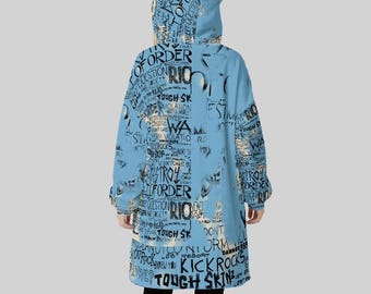 Minimal Streetwear Fleece Oversized Graffiti Hoodie Blanket With Decorative Ears Unisex
