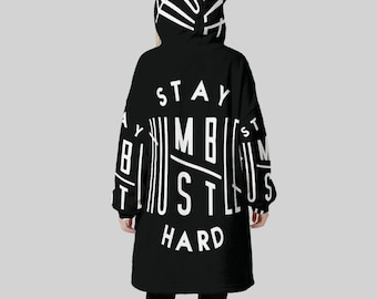 Minimal Streetwear Fleece Oversized Stay Humble Hoodie Blanket With Decorative Ears Unisex
