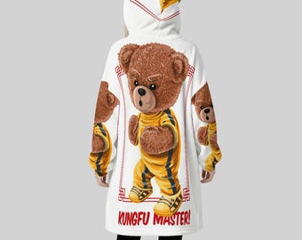 Minimal Streetwear Fleece Oversized Kungfu Master Hoodie Blanket With Decorative Ears Unisex