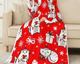 Custom Holiday Cozy Wearable Blanket with Sleeves Unisex Gift For Her Him