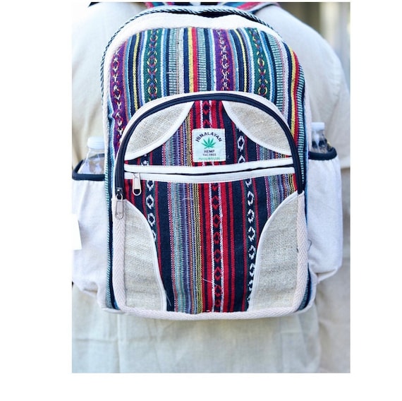 Sac à Dos En Chanvre Népalais – Beige Rayures Noires – Naturel
