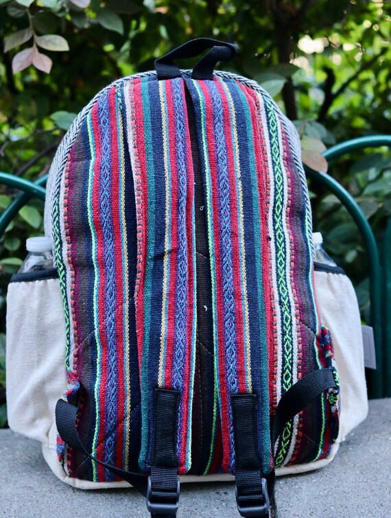 Handmade Hemp Backpack | Colorful Striped Rucksack, Nepal - Etsy display picture 1