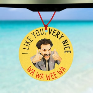 Borat luchtverfrisser - wa wa wee wa - ik vind je erg leuk - Borat merch - auto luchtverfrisser - autoaccessoire - komedie - ronde luchtverfrisser
