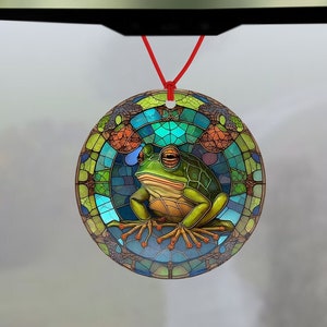 Frosch Auto Lufterfrischer - Glasmalerei Effekt - Autozubehör - grüner Frosch Geschenk - Buntglas Frosch - Liebe Amphibien - Frosch Auto Geschenk