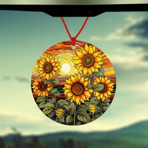 Sonnenblumen Auto Lufterfrischer - Glasmalerei Effekt Erfrischung - bunte Sonnenblumen - Spirituelles Geschenk - Tarot Karten - Positivität Geschenk