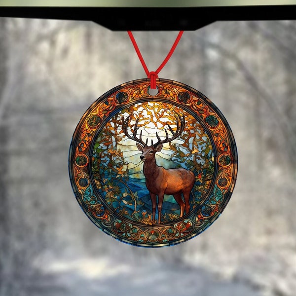 Assainisseur de cerf sauvage - effet vitrail - assainisseur d’air de voiture - accessoire de voiture - cadeau de cerf des bois - cerf en vitrail - cadeau pour voiture