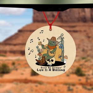 Frosch Gitarre Lufterfrischer - Auto Lufterfrischer - Autozubehör - Cowboy Frosch - don&#39;t be stressin &#39; - life is a Segen - lustiges Geschenk