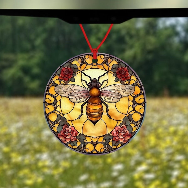 Honey bee air freshener - stained glass effect - car air freshener - car accessory - bumble bee gift - gift for car - I love bees