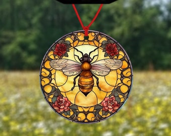 Désodorisant abeille - effet vitrail - désodorisant voiture - accessoire voiture - cadeau bourdon - cadeau pour voiture - J'aime les abeilles