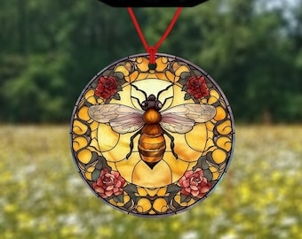 Honig Biene Lufterfrischer - Buntglaseffekt - Auto Lufterfrischer - Auto Accessoire - Hummel Geschenk - Geschenk für Auto - I love bees