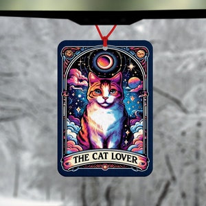 Désodorisant pour voiture carte de tarot - l'amant des chats - accessoires de voiture - carte de tarot de chat - cadeau pour amoureux des chats - lectures de tarot - cadeau spirituel