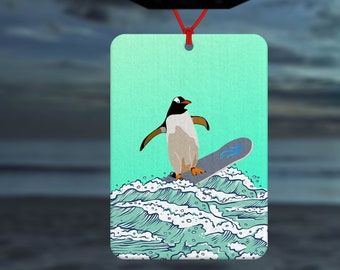 Penguin Surfer car air freshener - funny gift - surfing penguin - cute gift - surfing - beach lover - surfing dude