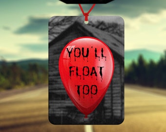 You'll float too - Pennywise Air Freshener - IT horror film - Car Freshener - Car Accessories - Stephen King - red balloon - evil clown