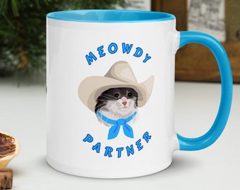 Cowboy cat mug - meowdy mug - funny mug - gift for cat lover - gift for cowboy - gift for cowgirl - yeehaw - howdy partner