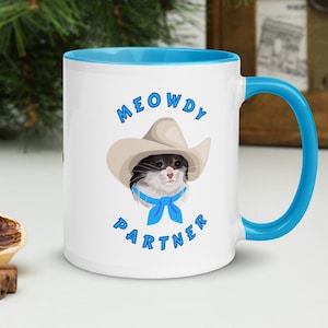 Taza de gato vaquero - taza meowdy - taza divertida - regalo para amante de los gatos - regalo para vaquero - regalo para vaquera - yeehaw - howdy socio