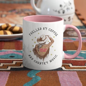 Cowgirl mug - fuelled by coffee and country music - yeehaw - gift for country and western fan - gift for all occasions - country girl gift