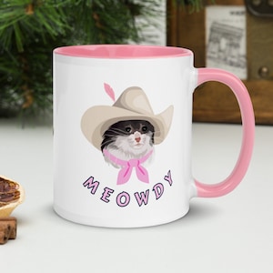 Taza de gato vaquero - taza meowdy - taza divertida - regalo para amante de los gatos - regalo para vaquero - regalo para vaquera - yeehaw - howdy socio