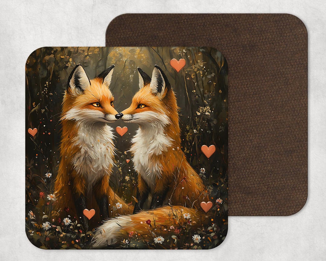 Fox Lovers Drinks Coaster - Foxes in Love - Valentines Gift - Cute Fox ...