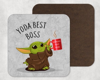Yoda best boss drinks coaster - baby Yoda coaster - inspired by Star Wars - Mandalorian - best manager - best supervisor - mug coaster