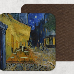 Van Gogh drinks coaster - inspired by Vincent Van Gogh - cafe terrace at night - mug coaster - great artist coaster - Vincent coaster