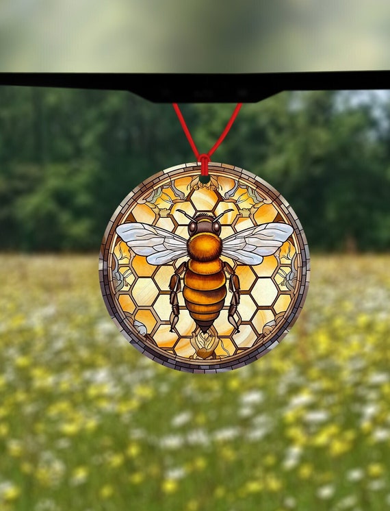 Honey bee air freshener stained glass effect car air freshener car accessory bumble bee gift stained glass bee gift for car