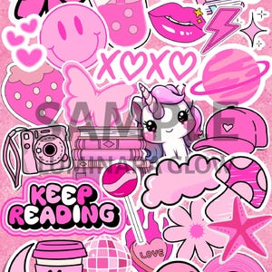 Cute Sticker Collage Kindle Case Insert Bundle | Aesthetic Digital Print for Clear Kindle Cover | Fun E-Reader Decor