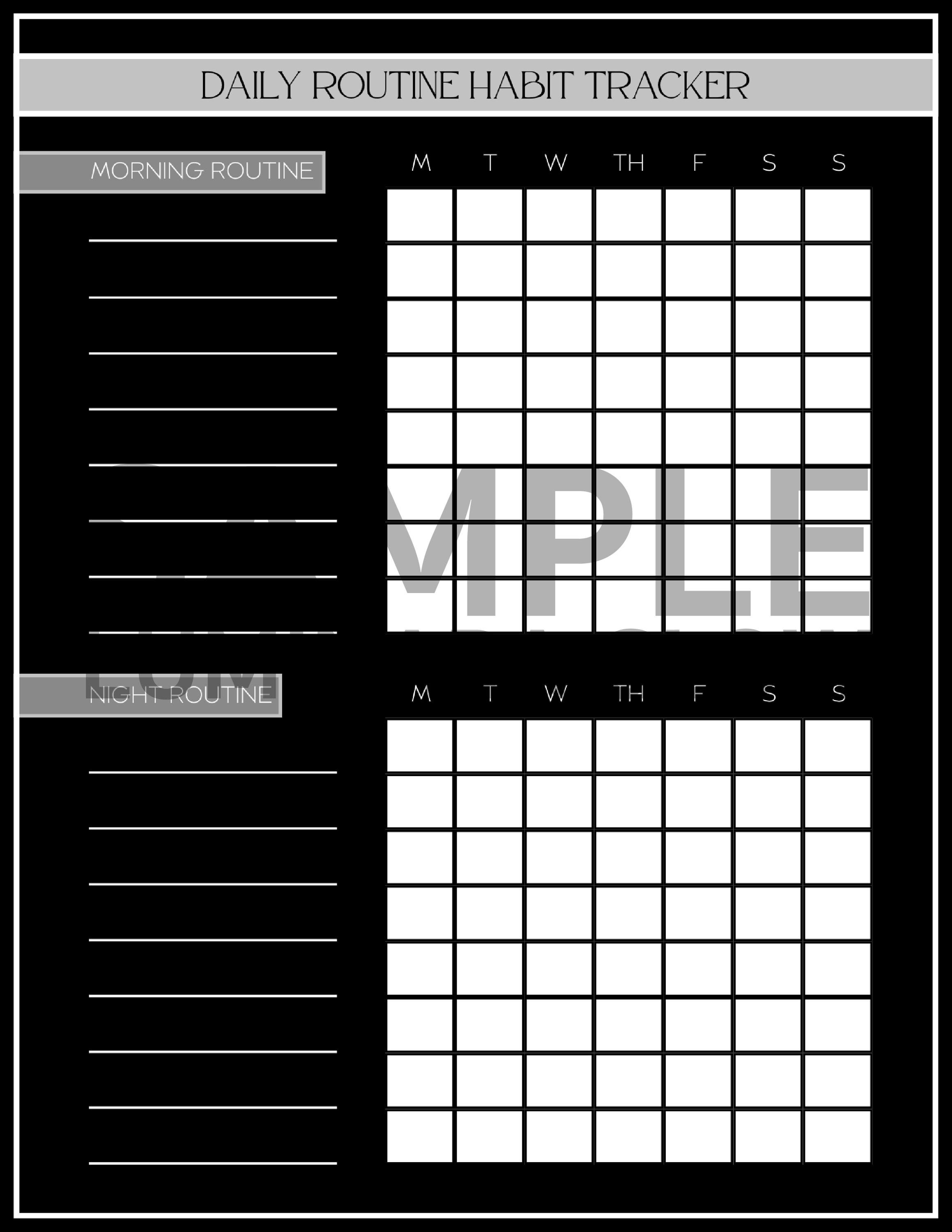Cl Routine Black Daily Habit Tracker Printable | Weekly Routine Checklist ...