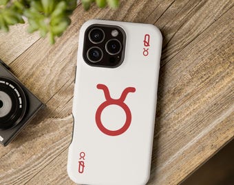 Red Queen of Taurus Phone Case | MagSafe Tough Case | Zodiac Playing Card Design