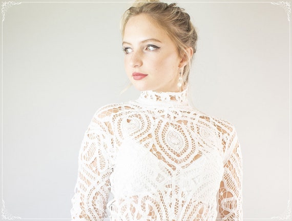 Daring Edwardian white high neck tape lace blouse