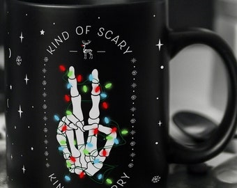 Goth Christmas, Gothic, Spooky Christmas, Gift for her, Christmas Cozy Mug, Skeleton Mug, Reindeer Mug, Chistmas Spirit, Merry and Bright