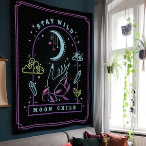 Stay Wild Moon Child, Moon Tapestry, Witch Tapestry, Witchy Things, Aesthetic Tapestry, Boho Tapestry, Moon Phases, Aesthetic Room Decor