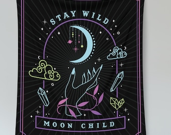 Moon Child Tapestry, Witchy Celestial Wall Hanging, Boho Decor, Moon Phase Wall Hanging, Witchy Room Decor, Aesthetic Wall Art 26x30