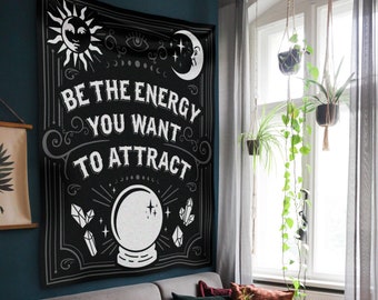 Be the Energy You Want to Attract Tapestry, Witchy Wall Decor, Spiritual Gift for Her, Moon Tapestry, Tarot Aesthetic, Dorm Room Art Gift