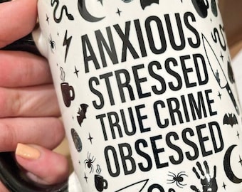 True Crime Obsessed Mug | Witchy Goth Coffee Cup | Gift for True Crime Junkies | Funny Gift for her | Murder Podcast Lover