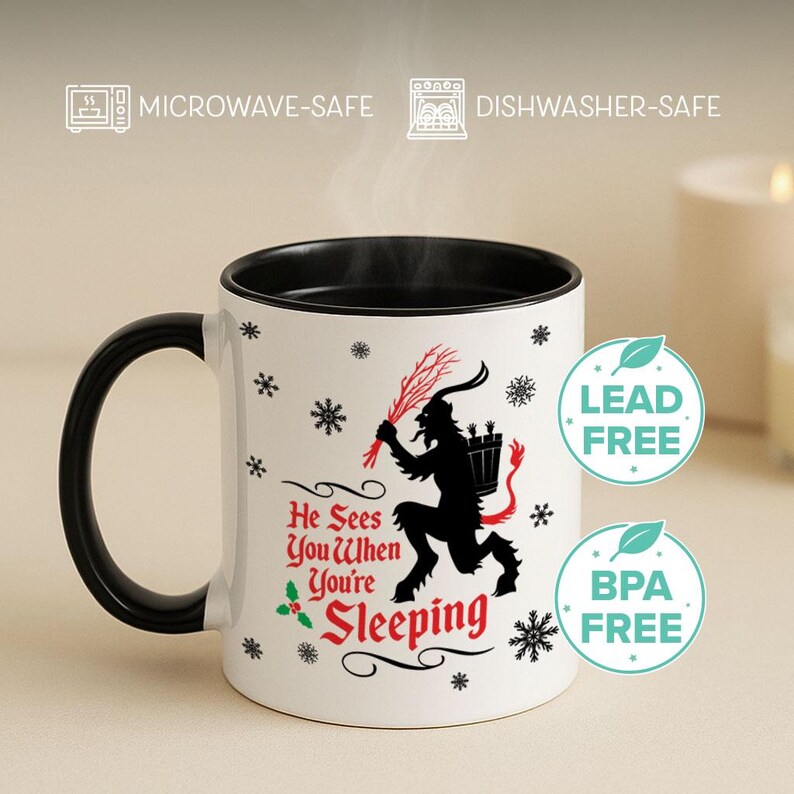 Krampus Christmas Mug 11oz, Merry Krampus Gift, Gothic Holiday Coffee Cup, Spooky Christmas Decor, Creepy Winter Mug, Dark Christmas image 5