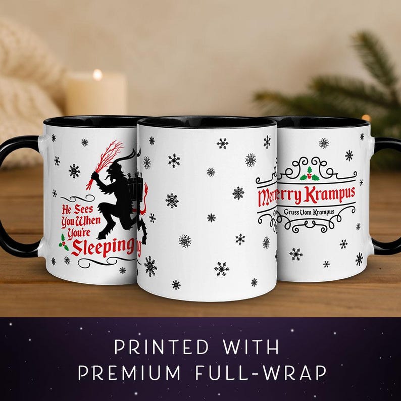 Krampus Christmas Mug 11oz, Merry Krampus Gift, Gothic Holiday Coffee Cup, Spooky Christmas Decor, Creepy Winter Mug, Dark Christmas image 2